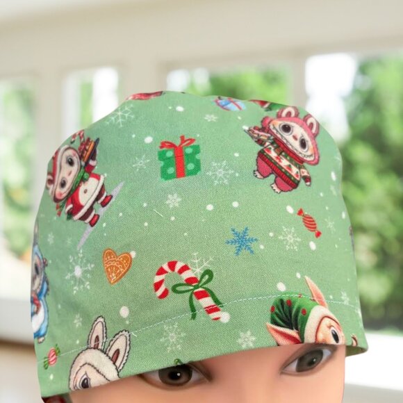 Christmas Cute Monsters Ponytail Style Scrub Cap~ RN, CNA, MD, Tech, Gift - Picture 3 of 5